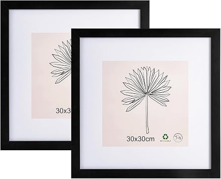 LYYYYX 30x30cm Cornice Legno Nero, Passepartout, Acrilico Antiriflesso,2pz | Cornici quadrate moderne per parete in MDF con passepartout adatte per foto 20x20cm, poster, puzzle e diploma, da appendere