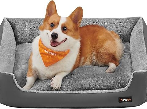 FEANDREA Cuccia Cane Interno, Tappeto Rimovibile, 85 x 65 x 21 cm | Cuccia per Cani, Reversibile, Bordi Rialzati, Fondo Antiscivolo, Grigio Tortora e Grigio Ardesia, Collezione BEAKON PGW004G02