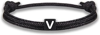 GD GOOD.designs Bracciale con lettere | bracciale regolabile (14 cm – 25 cm) con corda intrecciata nera