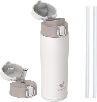 AORIN Borraccia Termica, Borraccia in Acciaio Inox 18/8, 500ml Borraccia Bambini, Bottiglia Termica Senza BPA e Perdite, Thermos per Sport, Outdoor e Pendolarismo con 2 Coperchi