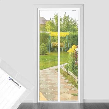 DESIGN4DOOR Zanzariera Magnetica 140 x 230 cm per Porta Finestra, Ultima Versione di Tenda Zanzariera con Magneti, Proteggete la Vostra Famiglia Dalle Zanzare, Bianco