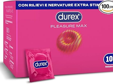 Durex Pleasuremax, Preservativi con Rilievi e Nervature, Formato Convenienza, 100 Profilattici