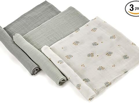 Jané Set 3 Mussole Neonato 80×80 cm, Cotone e Bambù Naturale, Traspiranti, Multiuso, Antiallergiche, Verde