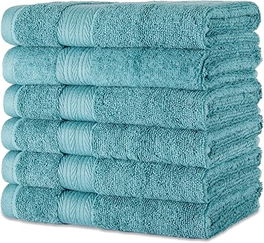 Amazon Basics Set Asciugamani Bagno Spugna 100% Cotone Biologico Asciugamani Viso 41×66 cm, Verde Acqua, Confezione 6 Pezzi