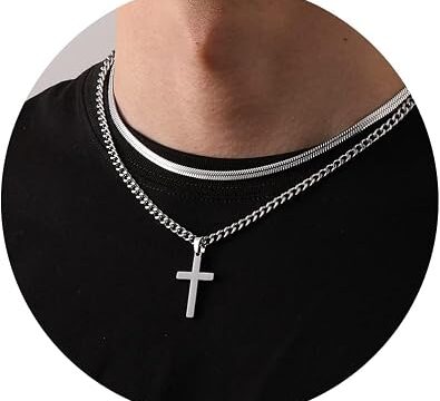 Crocifisso Collana Uomo Acciaio Croce Collane Uomo Regalo Uomo Ragazzo | Argento Oro Nero 316L Acciaio Inossidabile Catena Cubana Serpente Catena Doppia Catena