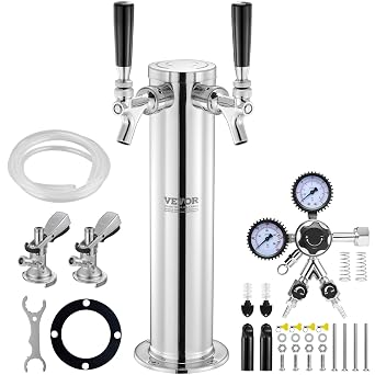 VEVOR Kit Spillatore Colonna Birra a 2 Rubinetti in Acciaio Inossidabile, Rubinetto Birra con Regolatore a Doppio Manometro W21.8, Accoppiatore per Fusti Sistema A