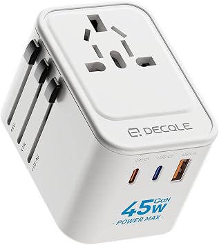 decqle Adattatore Universale da Viaggio, con 2 USB-C(GaN 45W) e 1 USB-A | Presa Universale da Viaggio, NON è Un Convertitore di Tensione, per UE/Regno Unito/Stati Uniti/Australia e 200+ Paesi(bianca)