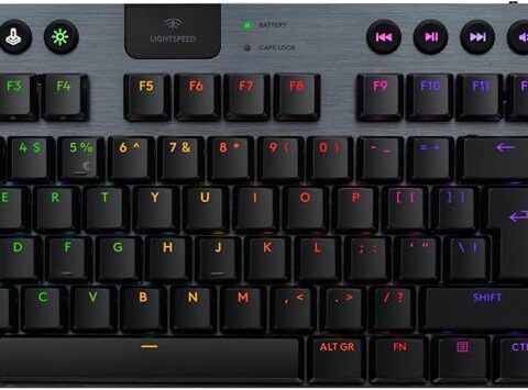 Logitech G G915 X LIGHTSPEED TKL Tastiera gaming wireless – US INTL QWERTY | Profilo ribassato, copritasti PBT bicomponente, tasti programmabili, GL Blue Clicky – PC/Mac – Nero