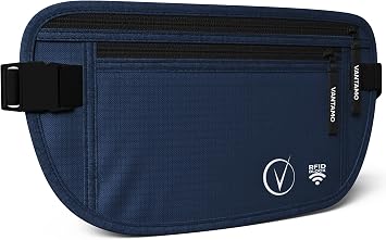 Vantamo Marsupio Uomo & Donna Ultrapiatto con protezione RFID, Marsupio Antiscippo con Cintura Regolabile, Ideale per Corsa e Escursioni e Viaggi, Leggero Cintura Portasoldi Sicuro