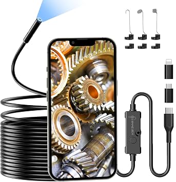 Ennovor Telecamera di ispezione endoscopica, endoscopio rigido flessibile 1920P, periscopio a 8 LED, telecamera di ispezione USB No WiFi, telecamere di scarico del tubo impermeabile IP67, per Android