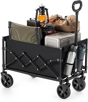 SONGMICS Carrello da Spiaggia Pieghevole con Ruote, 90 L, 120 kg | Con Manico regolabile e Sacchetti per Tazze, per Spesa, Campeggio, Festa, Nero Inchiostro, Collezione SANDY GFW909B01