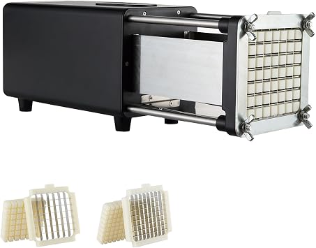 VEVOR Tagliapatatine Elettrico 376 x 117 x 131 mm Tagliapatate con Lame 12,7 mm e 9,52 mm in Acciaio Inossidabile, Tagliapatate e Tritatutto con Piedini Antiscivolo, per Patate, Patatine Fritte, Nero