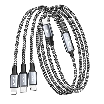RAVIAD 100W Cavo USB C Ricarica Multiplo [2M] Cavo Ricarica Multiplo, USB C | a USB C PD [100W]+Typ C a Lightning [27W]+USBC a Micro [10W] per iPhone 15 14, Galaxy S24 S23, Pad Pro/Mini, MacBook/Air