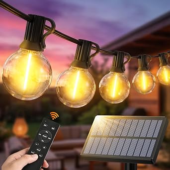 Catena Luminosa Esterno Solare Giardino – 15M G40 Lampade Solari Giardino | Impermeabile IP44 Telecomando G40 LED Luci Gazebo da Esternocon Per Balcone Feste Patio Matrimonio