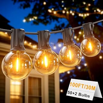 LONIUTO Catena Luminosa Esterno 30M,LED Catena Luminosa con 50+2 Luci G40, 2700K Bianco Caldo, IP45 Per Giardino, Terrazza e Feste