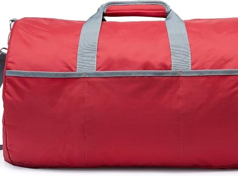 Amazon Essentials – Borsone Pieghevole in Nylon Lungo 50,8cm, Ideale per Viaggi o Riporre Oggetti, Tasche con zip, Capienza 13,6kg, Rosso