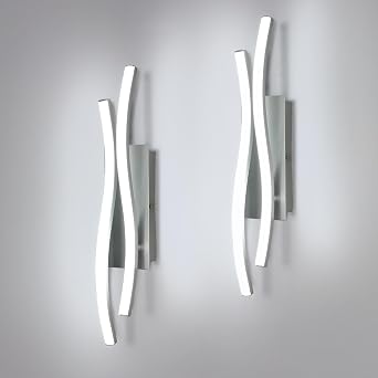 Comely 2 Pezzi Applique da Interno LED, 14W 1575LM Moderna Lampada da Parete per Interni, Lampada a Muro per Soggiorno Camera da Letto, Luce ianca 6500K, Argento, 41cm