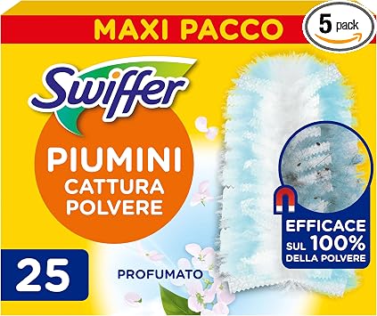 Swiffer Duster, Ricariche Piumini Catturapolvere, 25 Panni, Giga Pack | Cattura 3 Volte Più Polvere e Peli/Capelli Rispetto alla Scopa Tradizionale, Migliaia di Microfibre, Antiodore