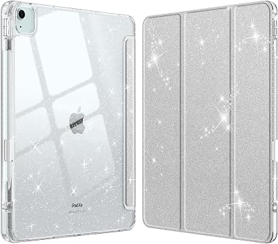 FINTIE Cover per iPad Air 13 Pollici M4/M3/M2 (2026/2025/2024) | con Portapenne – Sottile Leggero Trasparente Custodia Posteriore con Bordo in TPU Morbido, Glittering Argento