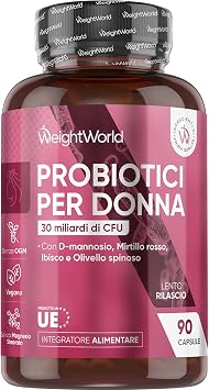 Probiotici Donna 30 Miliardi di CFU, 11 Ingredienti, Ceppi di Lactobacillus, Fermenti Lattici Vivi, Prebiotici, Lactobacillus Rhamnosus Lactobacillus Acidophilus, Inulina, 90 Capsule a Lento Rilascio