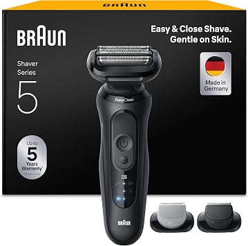 Braun Serie 5 Rasoio Elettrico Barba, 2 Accessori, 52-N1650si, Nero | Regolabarba Uomo, 2 Accessori, Rasoio Barba Impermeabile, Ricaricabile, 50 Min di Utilizzo