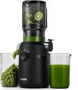 Fretta Estrattore frutta e verdura, apertura 108MM e capacità di 1L estrattore di succo, 200W centrifuga Lenta, 99% nutrienti preservati, senza BPA, facile da smontare e pulire