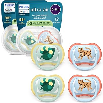 Philips Avent Ultra Start Ciuccio – Design ortodontico, per neonati 0-6 mesi, tettarella simmetrica in morbido silicone, senza BPA, 2 custodie per la sterilizzazione, confezione da 4, SCF087/19