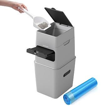 Neakasa PooGuard – Pattumiera per lettiera per gatti, da 9,2 l, per lettiera di gatti, escrementi di cani e pannolini, con finestra, apertura più ampia e sacchetto di ricarica per 4 mesi (grigio)