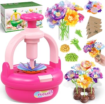 Kit Bouquet di Fiori in Stoffa per Bambine 4-8 Anni – Macchina DIY con Vaso | Petali, steli, centri e carta floreale da assemblare – attività riutilizzabile e regalo creativo da condividere in famiglia