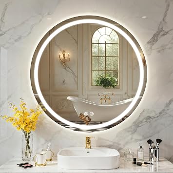 PINNIP Specchio Bagno con Luce, LED Specchio Rotondo da Parete, Smart Mirror, Antifog, Dimmerabile 3 Colori, Vetro Temperato HD, Tocco Intelligente​ (Rotondo, 60 cm)