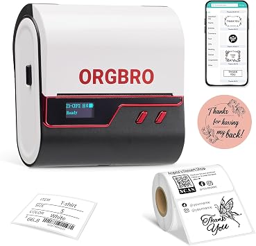 ORGBRO Z3 Etichettatrice Stampante Etichette Adesive Termica | Stampante Personalizzate para Joyería, Supermercado, Pequeñas Empresas con 1 Rollo Blanco de Etiquetas de 50×30 mm
