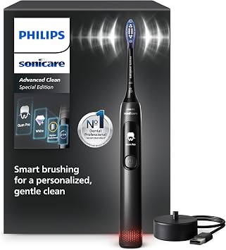 Philips Sonicare AdvancedClean Limited Edition, Spazzolino elettrico – schermo smart, sensore di pressione, promemoria sostituzione testina, 5 modalità di spazzolamento e SmarTimer, nero, HX3792/11