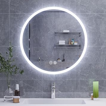 HySail Specchio Bagno con Luce LED, Specchio in Argento HD 5 mm, 3 Temperature di Colore e Luminosità Regolabile, Specchio LED da Parete con Interruttore Touch