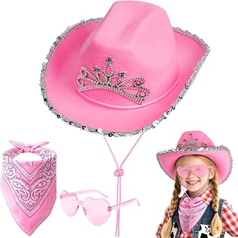 AUYAO Cappello da Cowboy per Bambini, Accessori per Costumi da Cowboy Cappelli, 3PZ Occidentale Cappello per Bambini, con Bandana Occhiali, Western Cappello da Cowgirl per Halloween Feste Carnevale