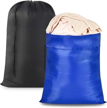 OTraki 2 pezzi Grandi Sacchi da Biancheria Con Cordoncino,70 x 115 cm Sacco Portaoggetti Pieghevole,Sacchetti per Vestiti Sporchi,Borsa della Lavanderia per Viaggio/Bagno/Camera da Letto,Blu+Nero