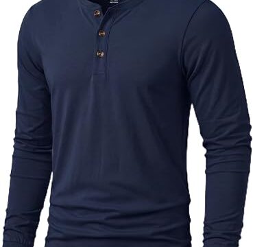 TACVASEN Tshirt Uomo Cotone Maglietta Uomo Manica Lunga Maglia Henley Camicia Elegante Base con Sfilo a Bottoni Taglio Regular Camicia Casual