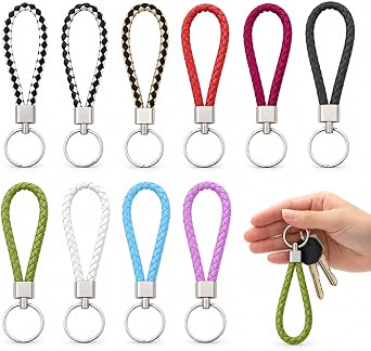 10 Pezzi Portachiavi in Pelle Intrecciata Multicolore, Cordino con Anello in Lega, 12,5 cm, Accessorio per Auto, Casa e Ufficio