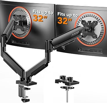 ErGear Braccio Monitor, Braccio Monitor Doppio Regolabile per Schermi 13-32″, Supporto Monitor Scrivania Computer a Installazione Rapida con VESA, Carico Massimo 9 kg, VESA Max 100x100mm