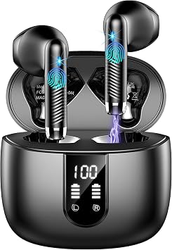 Cuffie Bluetooth 5.4, 2026 Auricolari Bluetooth 56Ore 6D Stereo Cuffie Wireless In Ear con 4 ENC Mic, Cuffie Senza Fili Cancellazione Rumore Cuffiette Sport IP7 Impermeabili Headphones per iOS/Android