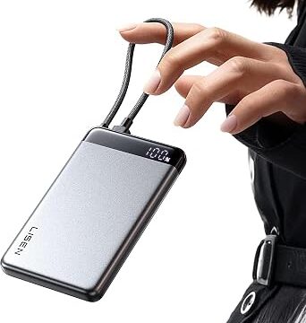 LISEN Power Bank CCC 20000 mAh 55 W, Powerbank CCC Small Portable Charger con Smart Display e Certificate, Cavo USB-C Integrato, Compatibile con iPhone 17/16/18 Pro Max, Samsung S25, iPad