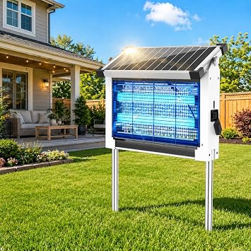 Dnenellr Lampada Antizanzare Solare da Esterno, Impermeabile IPX5 (Bianco) | Pannello Solare Regolabile con cavo da 3 m, Batteria da 4000mAh, Sensore Crepuscolare e Ricarica USB-C, 4500V