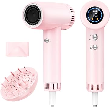 Haokoo Phon Capelli Alta Velocità 160.000 RPM, 365g Leggero con Display | Asciugatura Rapida 1-5 Min, Ionico Anti-Crespo, 9 Temperature, 2 Velocità, Diffusore Magnetico per Ricci