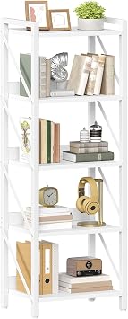 HOOBRO Scaffale a 5 Ripiani in Stile Moderno, Libreria Angolare, Scaffale a Scala, con Struttura in Metallo, per Soggiorno, Camera, Ufficio, Cucina o Ingresso, Bianco EWW73SJ01
