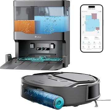 Lefant M210 Omni Robot Aspirapolvere Lavapavimenti,Anti Groviglio,20.000Pa | Mini Robot Aspirapolvere con Rullo ad Acqua, Base Autopulente, 85mm, 800ml, 2.4G WiFi, Mappatura ToF, Alexa, Bianco