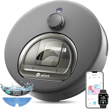 Lefant M330 Plus Robot Aspirapolvere Lavapavimenti Anti-Groviglio | Aspirazione 5000Pa, Peli Animali, Mop Magnetico, Rilevamento Tappeti, 3 Mappe, Aspirapolvere Robot per Casa , Grigio