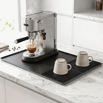 AiQInu Tappetino Asciugatura 2-in-1 per Macchina da Caffè in Silicone, 60 x 40 cm, Antiscivolo Resistente al Calore Facile da Pulire in Silicone per Macchina da Caffè/Cucina Tappetino Asciugante, Nero