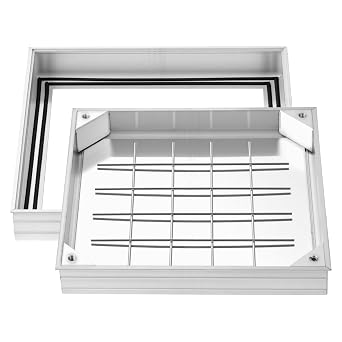 VEVOR Chiusino Pedonabile con Telaio 400 x 400 mm, Chiusino Carrabile con Telaio per Canale di Drenaggio in Acciaio al Carbonio Superficie Antiscivolo Copertura di Accesso per Ispezione Canali
