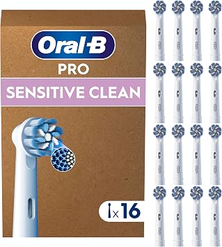 Oral-B Testine di Ricambio Pro Sensitive Clean, Bianche, 16 Ricambi | 16 Testine di Ricambio per Spazzolino Elettrico, Rotonde Originali, per Gengive Sensibili, Pulizia Denti