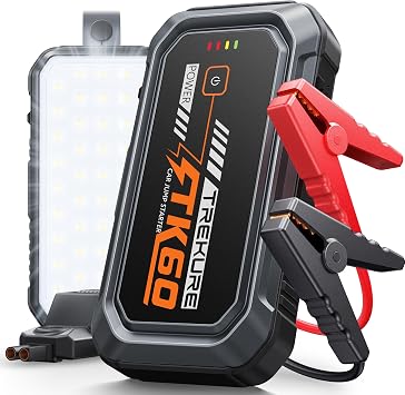 TREKURE Avviatore Batteria Auto, 8000A Avviatore di Emergenza per Auto/Moto (9.0L Benzina / 6.5L Diesel), Booster Avviamento Auto con Luce LED da 2000 Lumen (4 Modi), Morsetti Intelligenti e Cavo USB