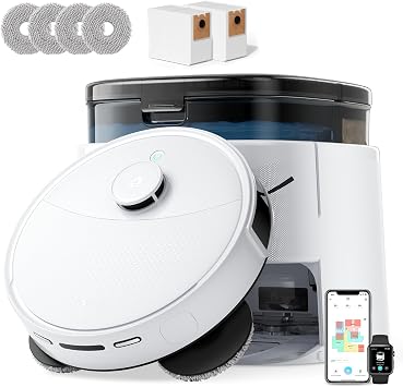 Lefant M3 Robot Aspirapolvere Lavapavimenti con Mappatura 12000Pa, Bianco | Stazione All-in-One con Autosvuotamento, Doppio Panno Rotante 200 RPM, Lavaggio Mop 45°C, Asciugatura e Navigazione dToF